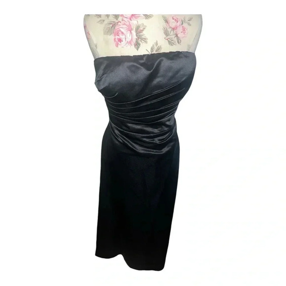 Bill Levkoff Classics Women’s Black Scuba Satin Ruched Dress Built in Bra Sz 14 - Picture 3 of 8